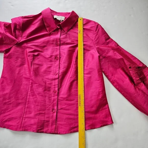 NWT Sachin & Babi Astor Top Embroidered Taffeta Button Down Blouse Fuchsia M